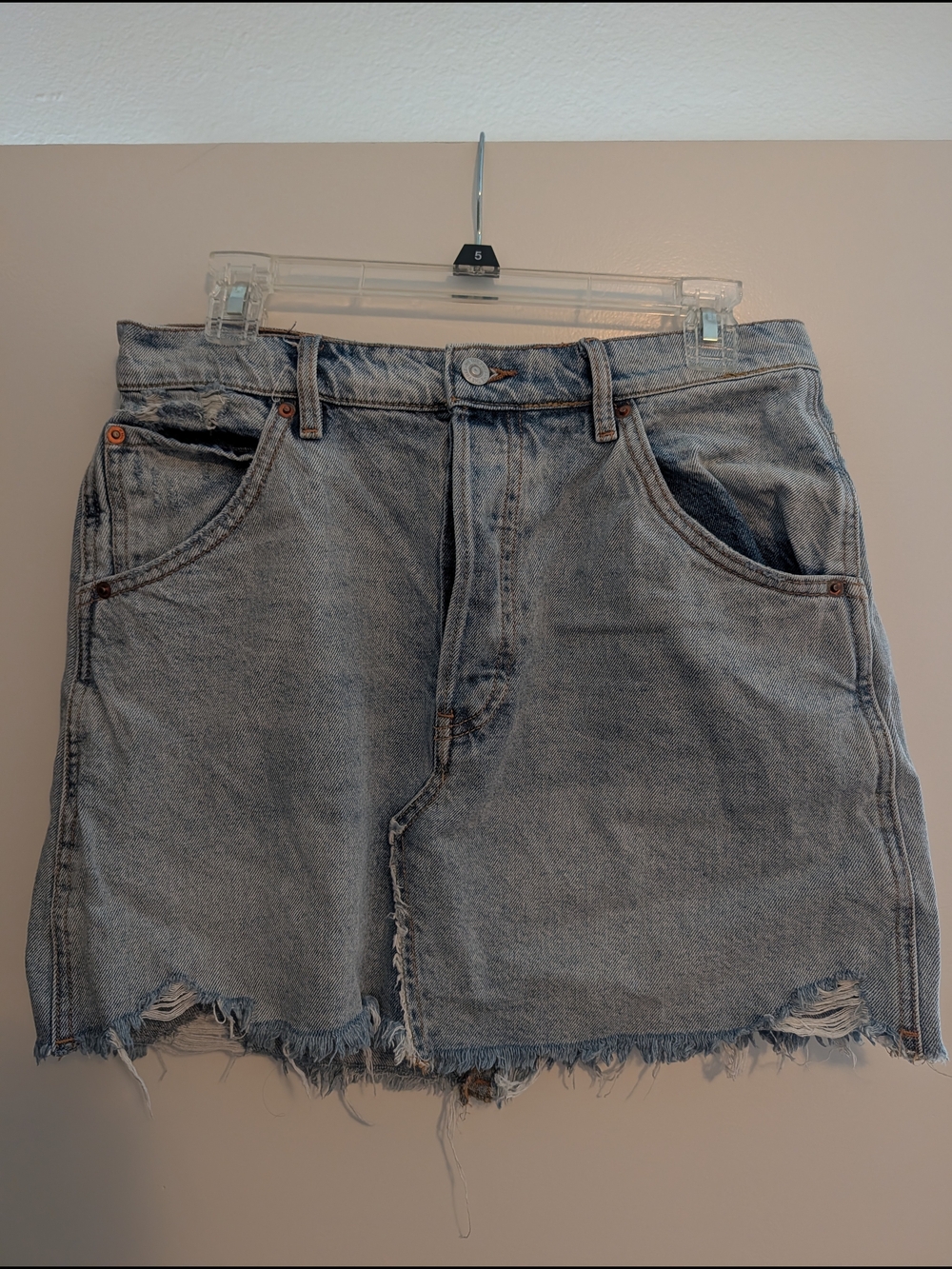 We The Free Light Blue Distressed Denim Skirt